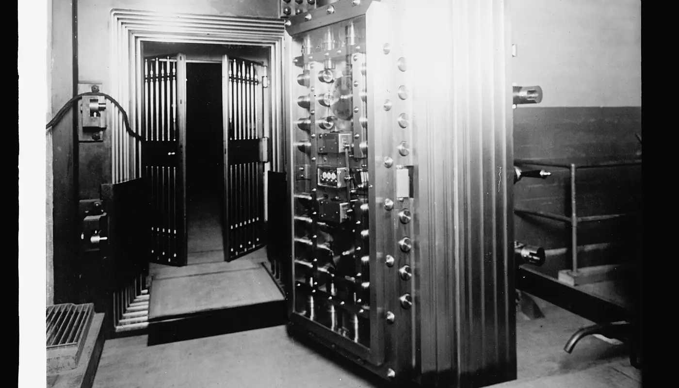 Bureau of Engraving & Printing. Twelve ton steel door to vault containing distinctive paper on which U.S. and national b